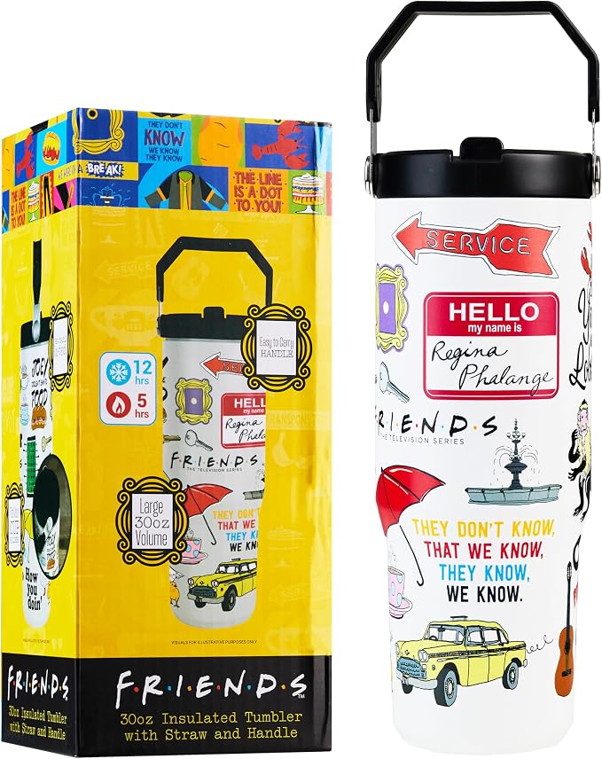 Get Trend Friends Tumbler with Straw 30oz Kids Teens Adults Insulated Cup with Lid Handle Travel Mug Cups with Lids for Office Gifts (White Friends) by GetTrend