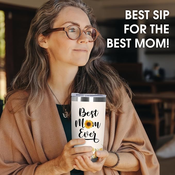 TEEZWONDER Mothers Day Gifts for Mom from Daughter Son - #1 Nutrition Facts Sunflower Stainless Steel Insulated Coffee Tumbler with Lid 20 oz - Birthday Gifts for Mama Grandma Women - Image 4