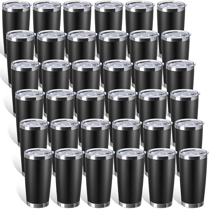 Sieral 36 Pack Stainless Steel Tumblers Bulk with Lids Double Wall Vacuum Insulated Coffee Cups Blank leakproof Powder Coated Tumblers for Engraving Wedding Graduation Party Favors(20 oz,Black) by Sieral