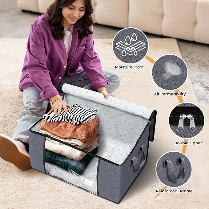 Fab totes 8 Pack Clothes Storage, Foldable Thick Fabric Blanket Storage Bags - Image 4