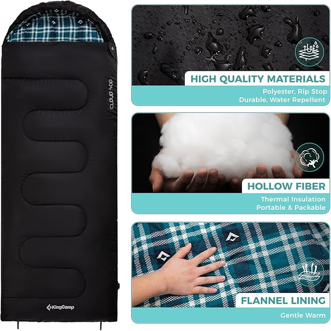 KingCamp Sleeping Bag for Adults, Cold Weather & Warm XL Big and Tall Flannel - Image 6