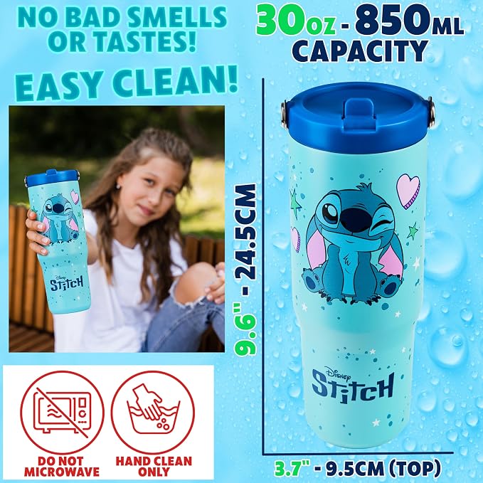 Get Trend Disney Stitch Tumbler with Straw 30oz Kids Teens Insulated Cup with Lid Handle Travel Mug Cups with Lids for School Sports Gifts for Kids (Blue Stitch) - Image 6