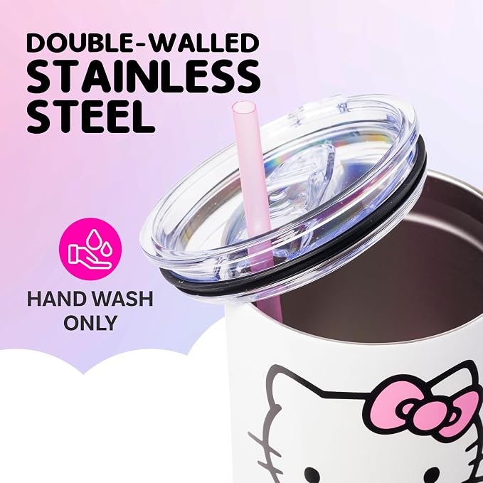 Silver Buffalo Sanrio Hello Kitty Halloween Spooky Skeleton Costume Double Walled Stainless Steel Tumbler with Handle and Straw, Fits in Standard Cup Holder, 40 Ounces - Image 4