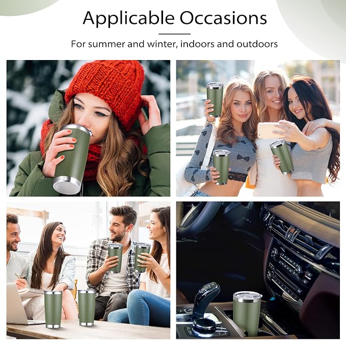 Sieral 36 Pack Stainless Steel Tumblers Bulk with Lids Double Wall Vacuum Insulated Coffee Cups Blank leakproof Powder Coated Tumblers for Engraving Wedding Graduation Party Favors(20 oz,Army Green) - Image 6