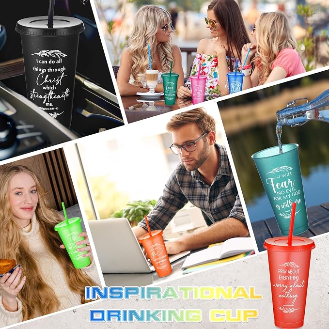 Havawish 48 Pcs Mothers Day Christian Tumbler Gift Bulk Religious Inspirational 24 oz Drinking Jesus Cup with Lid Straw Bible Verse Plastic Cup for Church Father Teacher First Communion (Colour) - Image 5