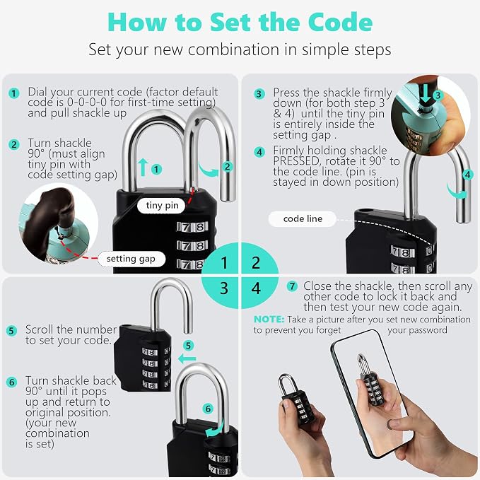 CL21MC 2.6 Inch Long Shackle Combination Lock, 4 Digit Combination Padlock Set - Image 5