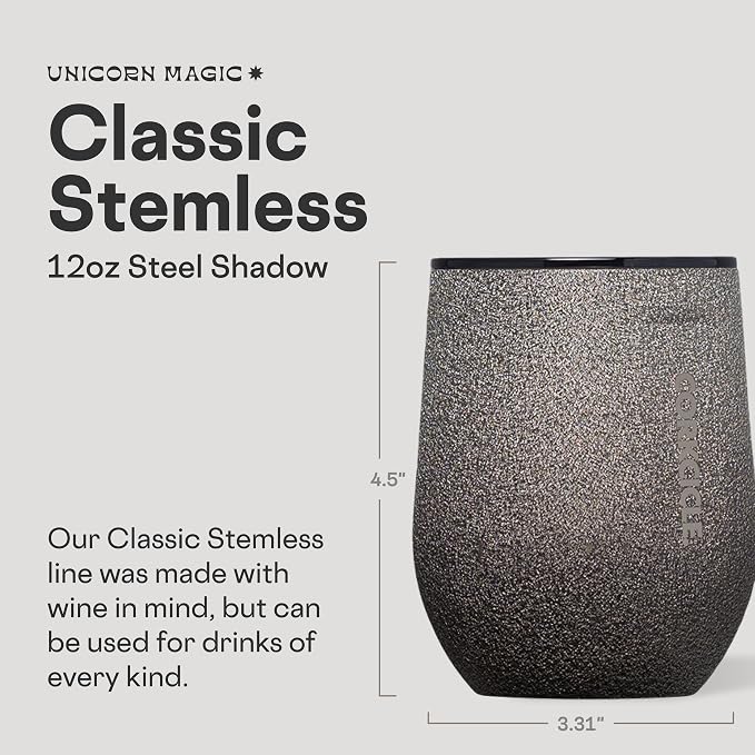 Corkcicle Stemless Wine Tumbler - Keeps Drinks Cold for 6 Hours - Triple-Insulated Stainless Steel - Non-Slip Base - Summer Drinkware Gift - Keeps Drinks Ice Cold - 12 oz - Steel Shadow - Image 2