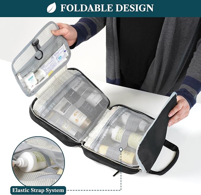 PAVILIA Hanging Toiletry Bag Travel Bag Women Men, Foldable Cosmetic Organizer - Image 4
