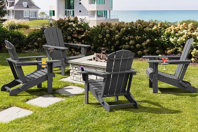SERWALL Foldable Adirondack Chair Set of 6, HDPE Adirondack Chair - Image 9