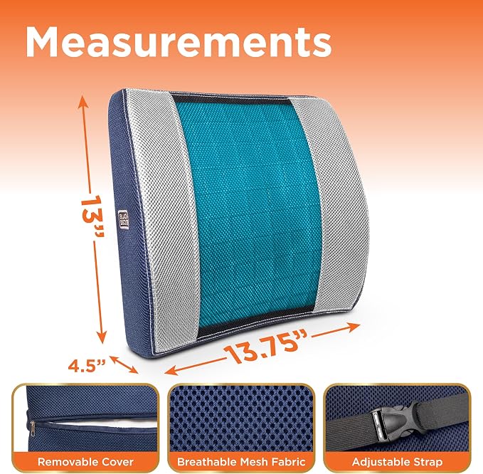 BLACK+DECKER Cooling Gel Lumbar Memory Foam Cushion – Ergonomic Back Support - Image 2