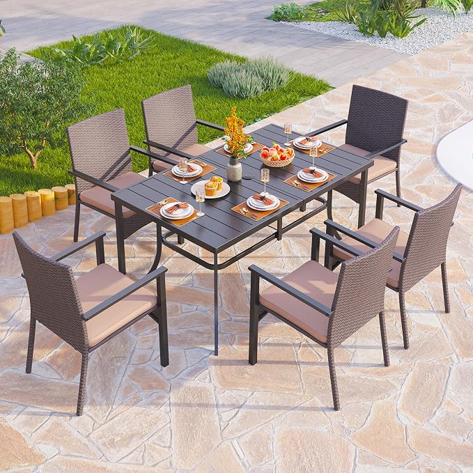 PHI VILLA Outdoor Wicker Chairs Set of 2, Rattan Covered Metal Armchairs - Image 6