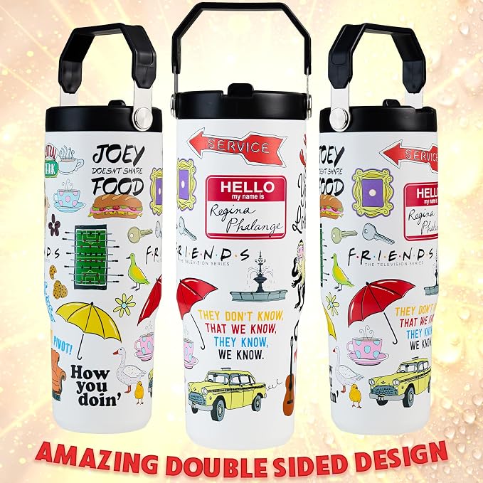 Get Trend Friends Tumbler with Straw 30oz Kids Teens Adults Insulated Cup with Lid Handle Travel Mug Cups with Lids for Office Gifts (White Friends) - Image 5