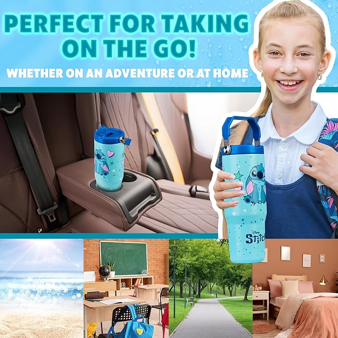 Get Trend Disney Stitch Tumbler with Straw 30oz Kids Teens Insulated Cup with Lid Handle Travel Mug Cups with Lids for School Sports Gifts for Kids (Blue Stitch) - Image 3