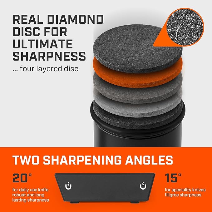 TUMBLER Pro Rolling Knife Sharpener™ - Knife Sharpening Made Easy - Ultimate Gift for Father's Day - Kit with Removable Disc System - 4-Layer Diamond Sharpening Disc & EdgeBoost Ceramic Disc (Black) - Image 4