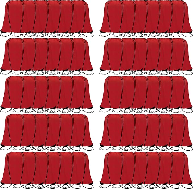 60 Pieces Red Drawstring Backpack Bags Sports Sackpack Bulk Cinch Gym Bag by Topspeeder
