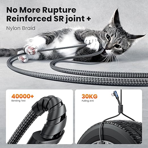 USB C Cable 6.6ft 100W Right Angle Fast Charging Cord, Nylon Braided USB 2.0 - Image 6