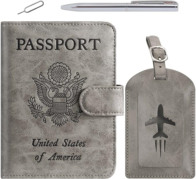 Passport Holder With Luggage Tag Cover Wallet RFID Blocking Leather Case Travel by PASCACOO