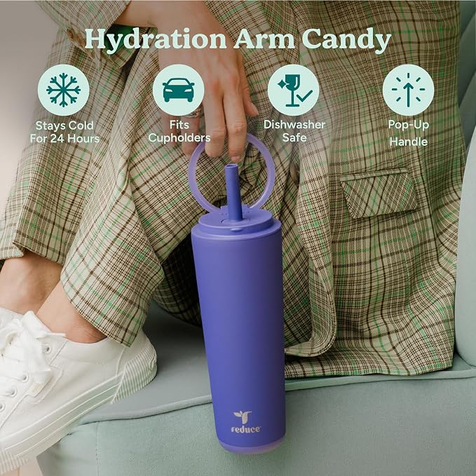 REDUCE Halo 24 oz Stainless Steel Vacuum Insulated Tumbler - Spill Proof Travel Mug with Flip Handle Lid - Keeps Drinks Cold for 32 Hrs - Dishwasher Safe - Cupholder Friendly - French Vanilla - Image 3