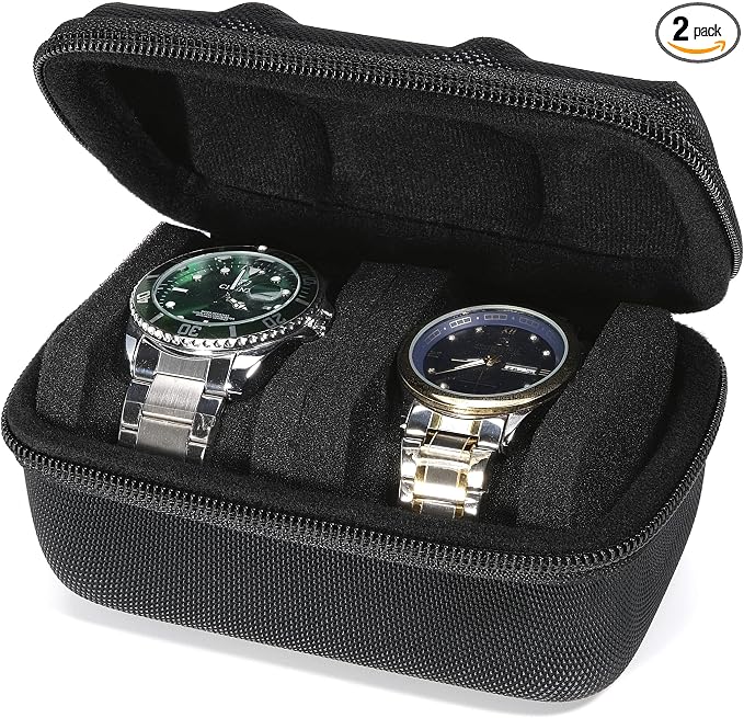 Hard Compact Watch Roll travel case, 2 Slots Portable holder and Organizer by forBetterLife