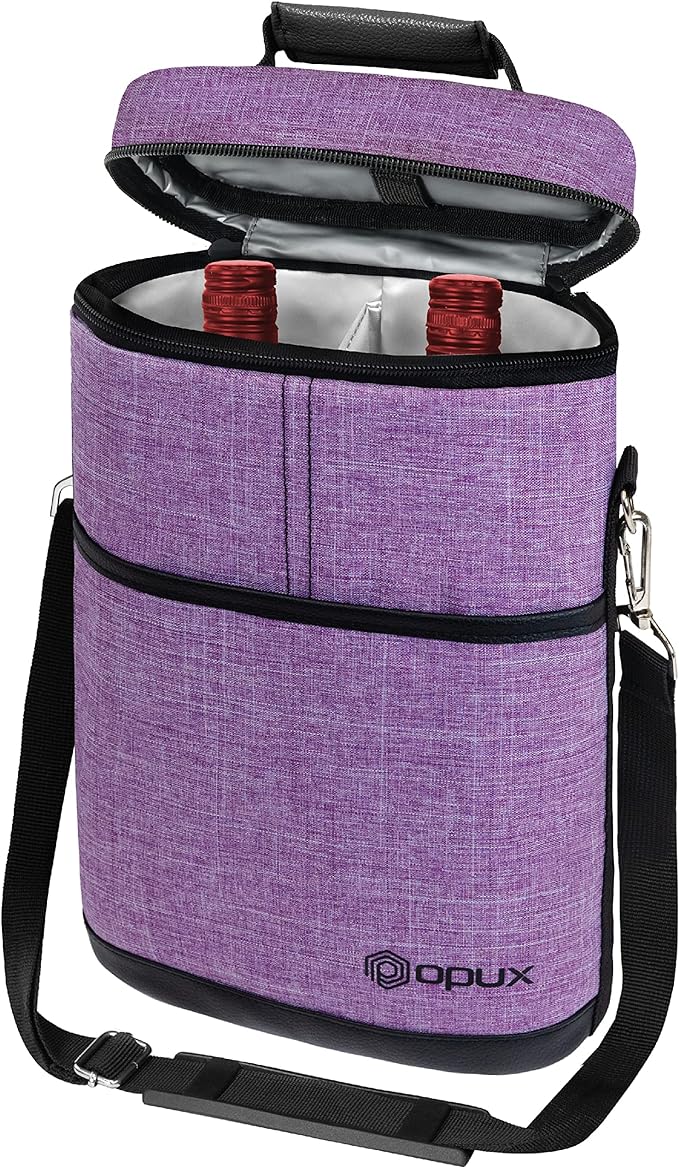 opux 2 Bottle Wine Carrier Tote, Insulated Leakproof Wine Cooler Bag, Wine by OPUX
