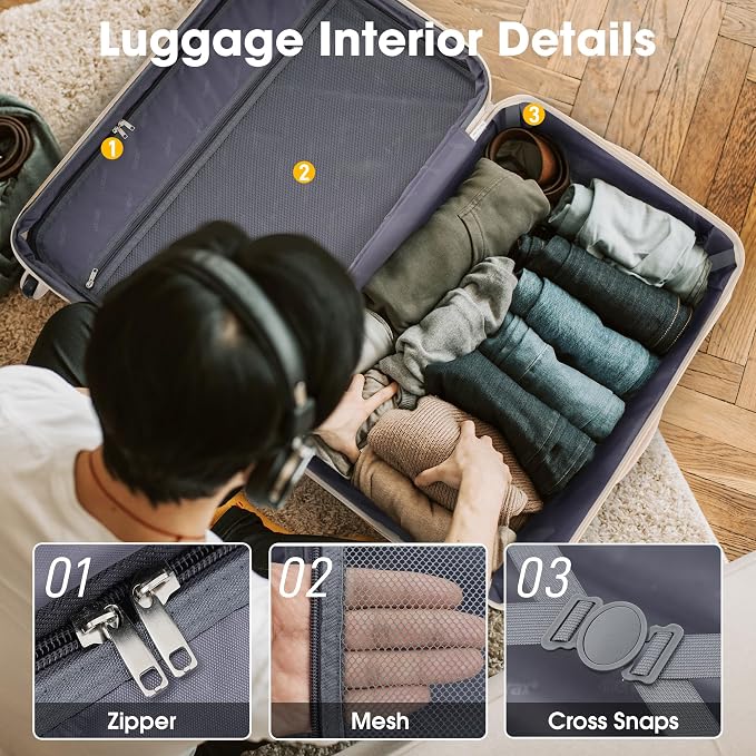 Merax Luggage sets of 2 Piece 20 28 IN Carry on Luggage Hard Case White Pink - Image 9