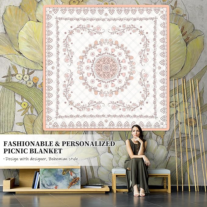 Boho Picnic Mat, Washable Foldable Portable Blanket - Image 2