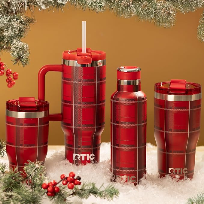 RTIC 30oz Essential Tumbler with Lid, Ceramic Lined, Insulated, Stainless Steel, Metal, Double Wall Vacuum-Insulation, Travel Cup for Iced Coffee, Tea, Hot and Cold Drink, Red Plaid - Image 6