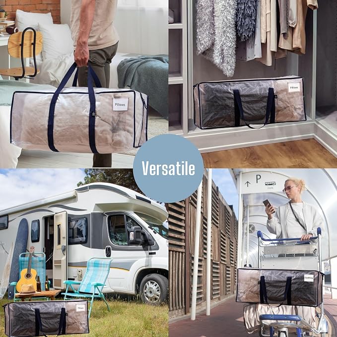 VENO 6 Pack Moving Bags Plastic Storage Totes Clothes Organization Large W - Image 6