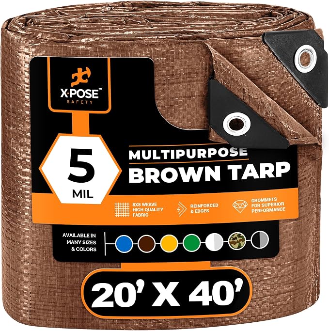 Multipurpose Protective Cover Brown Poly Tarp 20' x 40' by XposeSafety