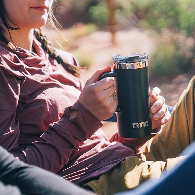 RTIC 20oz Road Trip Travel Mug with Lid and Handle, Insulated, Stainless Steel, Metal, Double Wall Vacuum-Insulation, Ceramic Lined, Portable Coffee, Tea Cup for Hot and Cold Drink, Denim - Image 6