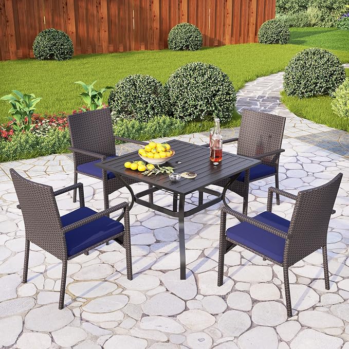 PHI VILLA 4 Pieces Patio Cushioned Rattan Chairs, Outdoor Modern PE Wicker - Image 5