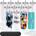12 Pack Sublimation Tumblers 20 oz Bulk Blank Tumblers Skinny Straight Flat Bottom Cups White with Lid and Straw by Joyclub