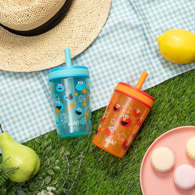 Zak Designs Sesame Street Kelso Toddler Tumblers For Travel or At Home, 15oz 2-Pack Durable Plastic Sippy Cups With Leak-Proof Design is Perfect For Kids (Elmo and Cookie Monster) - Image 3