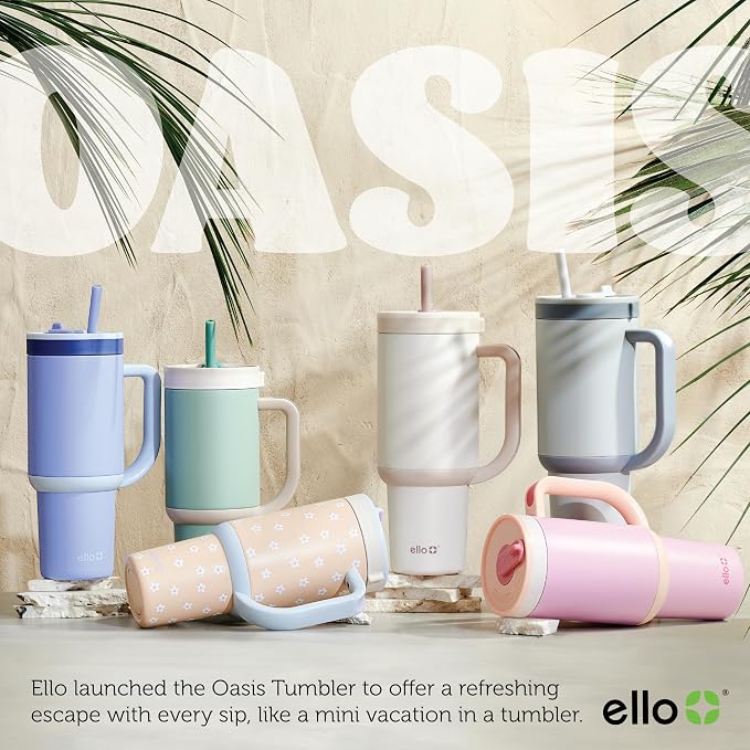 Ello Oasis 30 oz Tumbler with Handle & Retracting Straw | Reusable Insulated Stainless Steel Cup 100% Leakproof, Gifts for Teens Women Men | Keeps cold for 24 Hours, Cup Holder Friendly, Cream Tonal - Image 9