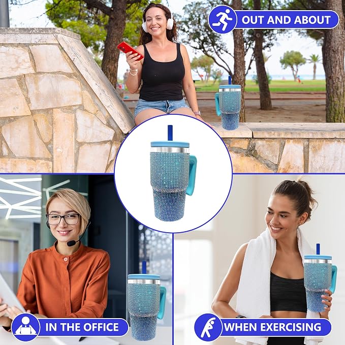 2PCS 20-OZ Insulated Water Bottle,Insulated Stainless Steel Tumbler,Reusable Cold Drink Thermos,BPA-Free, Double-Wall Stainless Steel Water Bottle (Royal Blue - Diamonds, 20, Fluid Ounces) - Image 6