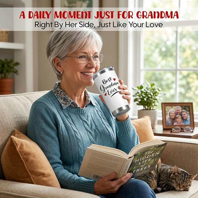 TEEZWONDER Grandma Mothers Day Gift from Granddaughter Grandson - Stainless Steel Insulated Coffee Tumbler with Lid 20 oz - Birthday Gifts for Grandma, Nana Gift Ideas, Gigi Gift for Women - Image 5
