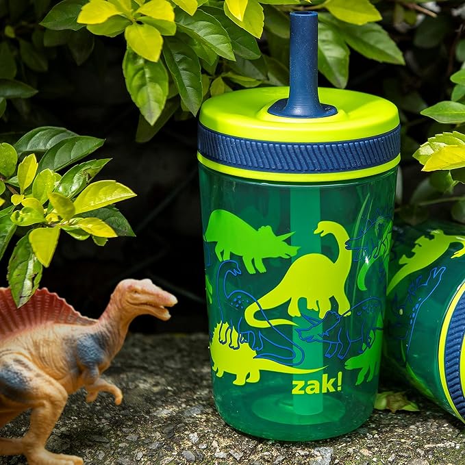 Zak Designs Kelso 15 oz Tumbler Set, (Dino Camo) Leak-Proof Screw-On Lid with Straw Made of Durable Plastic and Silicone, Perfect Cup Bundle for Kids (2pc Set) - Image 9