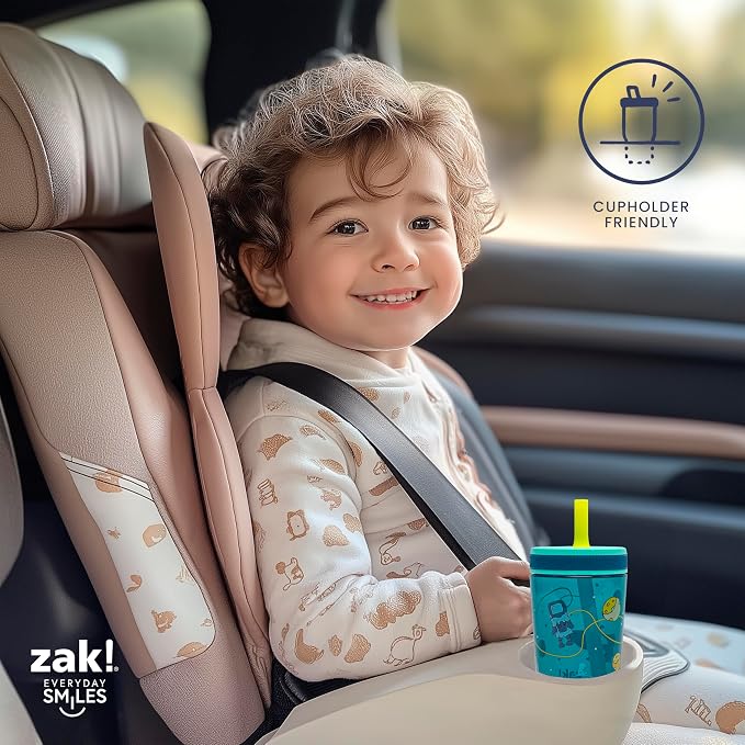 Zak Designs St. Jude Kelso Toddler Tumblers For Travel or At Home, 15oz 2-Pack Durable Plastic Sippy Cups With Leak-Proof Design is Perfect For Kids (Space and Smiles) - Image 7