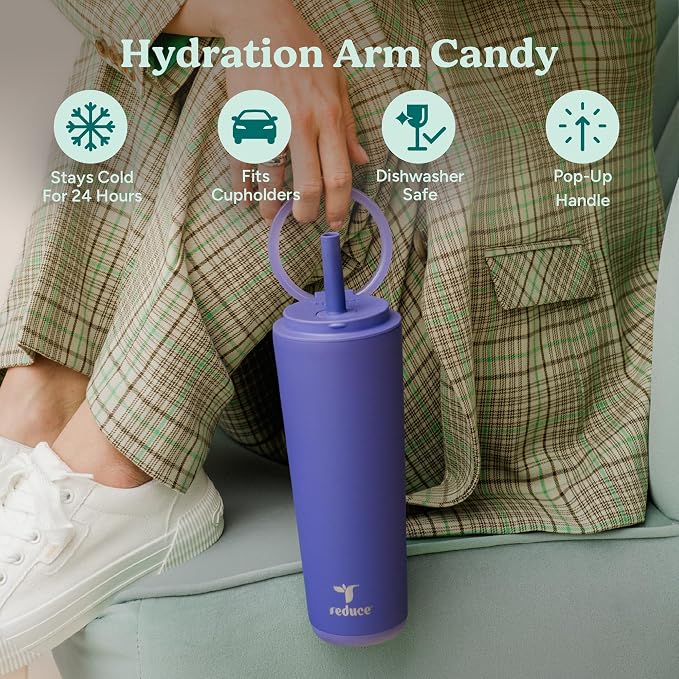 REDUCE Halo 24 oz Stainless Steel Vacuum Insulated Tumbler - Spill Proof Travel Mug with Flip Handle Lid - Keeps Drinks Cold for 32 Hrs - Dishwasher Safe - Cupholder Friendly - Phantom - Image 3