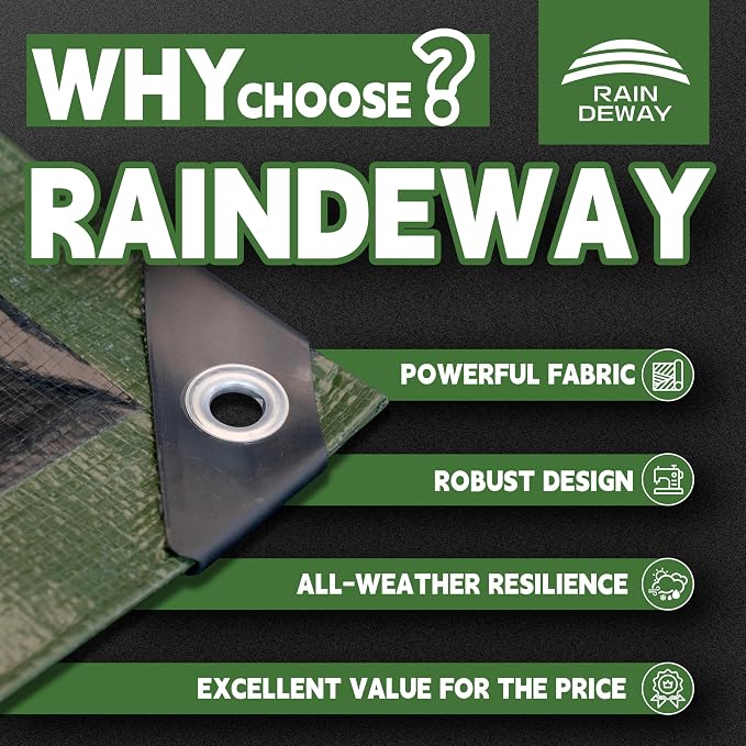 8x8 Feet Tarp Waterproof, 9Mil Thick, Finished Size Tarps, UV Resistant - Image 2