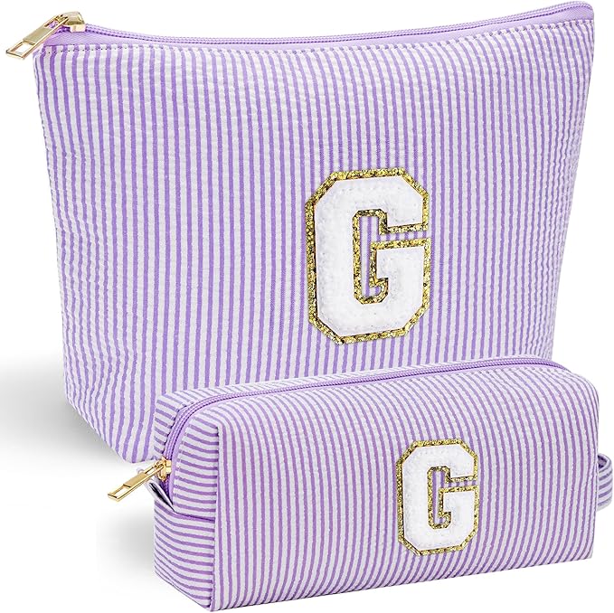 YOOLIFE Personalized Cute Purple Initial Cosmetic Makeup Pouch by YOOLIFE