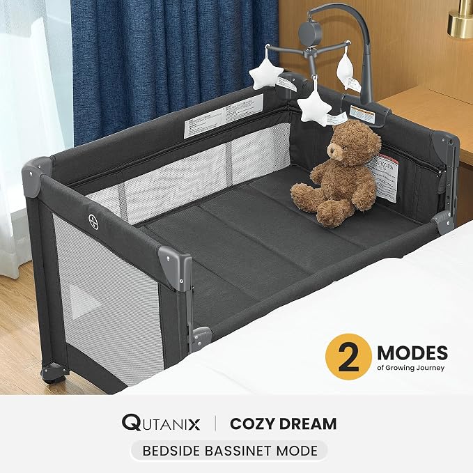2-in-1 Pack and Play with Mattress, Baby Bassinet Bedside Sleeper, Bedside - Image 2
