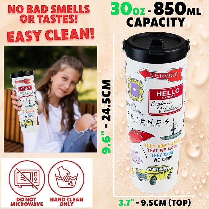 Get Trend Friends Tumbler with Straw 30oz Kids Teens Adults Insulated Cup with Lid Handle Travel Mug Cups with Lids for Office Gifts (White Friends) - Image 6
