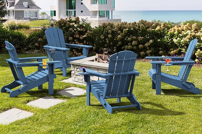 SERWALL Folding Adirondack Chair, HDPE Adirondack Chairs Set of 6, Plastic - Image 9