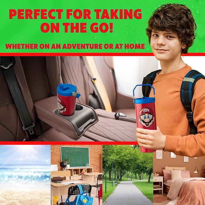 Get Trend Super Mario Tumbler Stainless Steel with Straw 30oz Kids Teens Insulated Cup with Lid Travel Mug Cups for School Sports Gifts for Kids (Red Super Mario) - Image 3