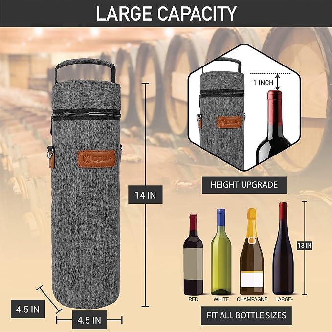 opux Wine Bag Single Bottle Carrier Tote, Insulated Wine Cooler Bag - Image 3