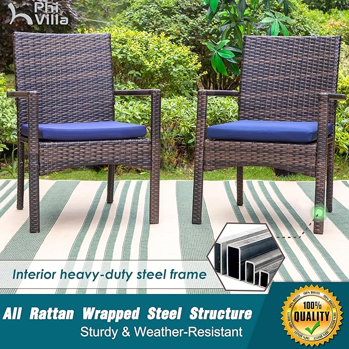 PHI VILLA 4 Pieces Patio Cushioned Rattan Chairs, Outdoor Modern PE Wicker - Image 2