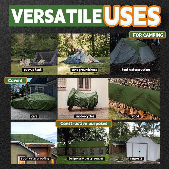 15x15 Feet Tarp Waterproof, 9Mil Thick, Finished Size Tarps, UV Resistant - Image 7
