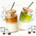 2 Packs Ribbed Glass Tumbler with Lid and Straw 16 oz Vintage Ice Coffee Cup Set Bulk Simple Smoothie Juice Matcha Tea Water Slushie Clear Hot Drink Glasses Travel Mug Modern Kitchen Glassware by Unknown