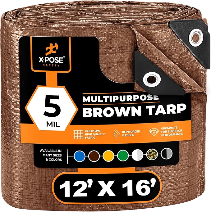 Multipurpose Protective Cover Brown Poly Tarp 12' x 16' by XposeSafety